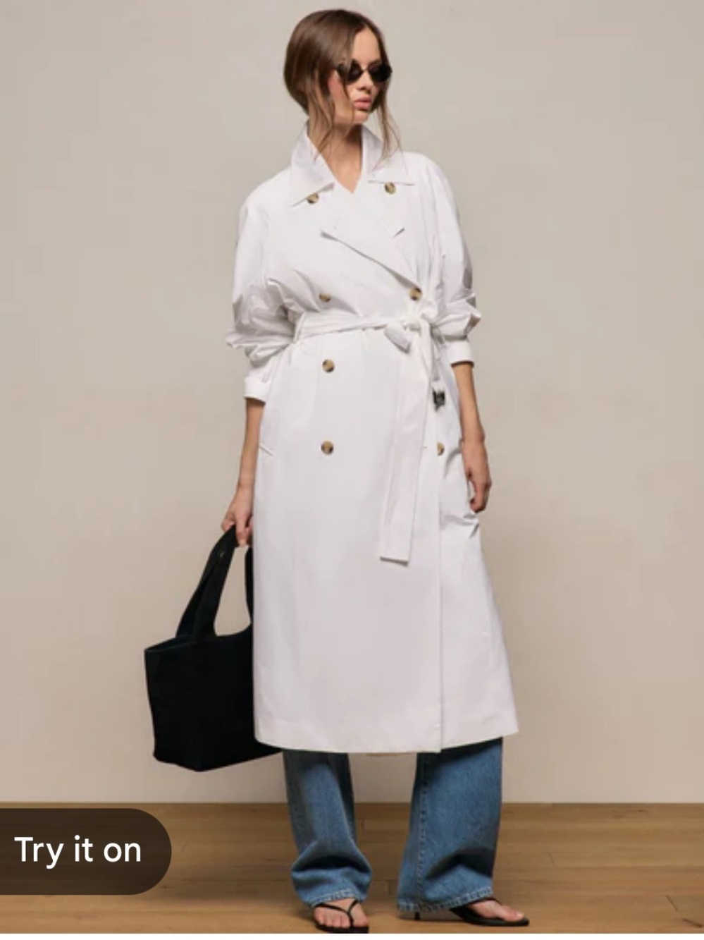 A New Day White Linen Midi Unlined Trench Coat Women . - Picture 11 of 11
